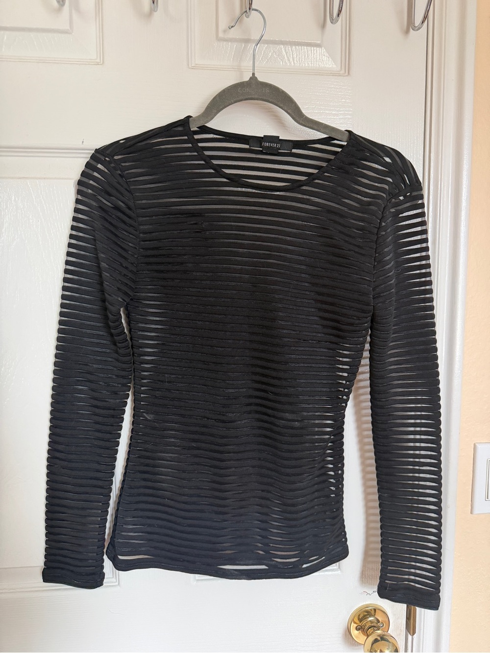 Forever 21 Black Sheer Horizontal-Striped Long Sleeve Top